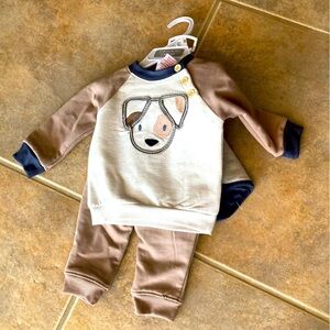 Tahari dog 3-peice baby clothing set with plush lovey